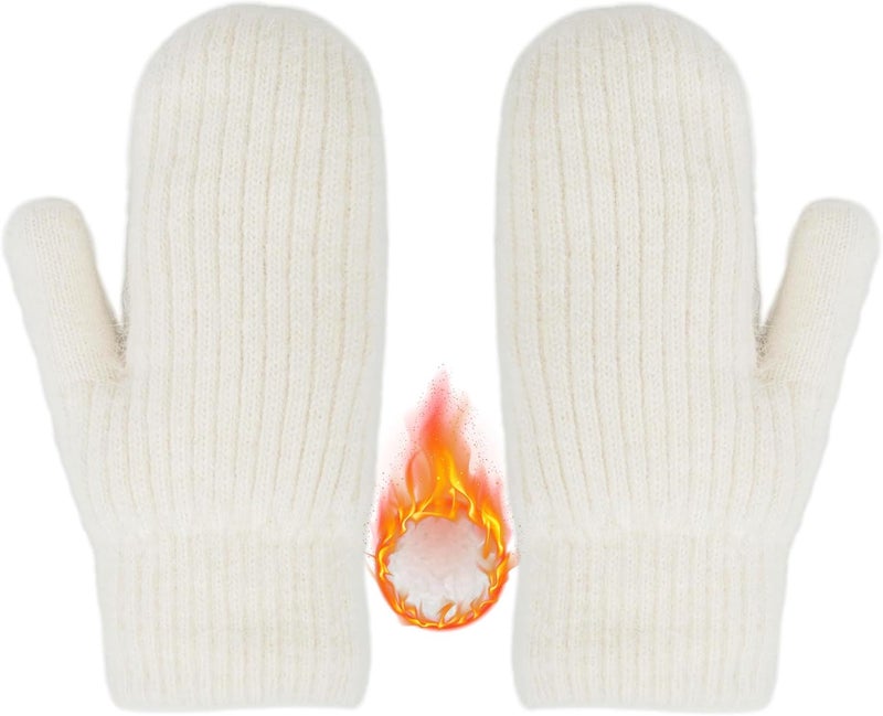 Eohak Winter Warm Mittens for Women - Knit Gloves Soft Wool Thick Fleece Lining Mittens - Image 1